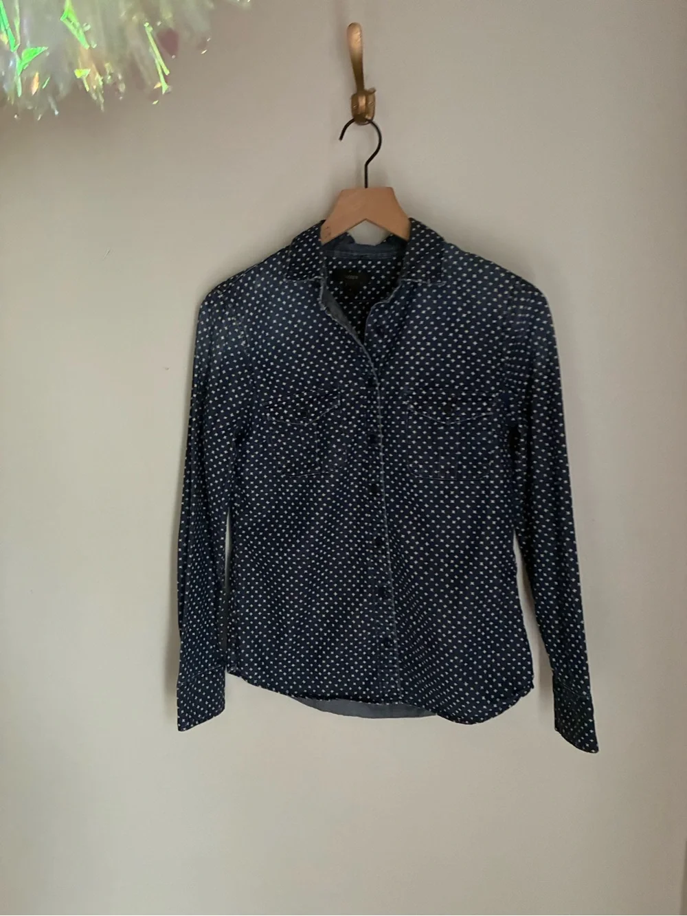 J. Crew Denim Blue and White Star‎ Button Down Top Shirt Size 2